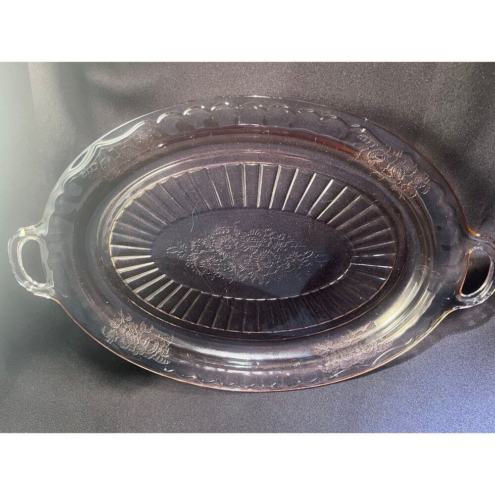 Vintage Pink Depression Glass Mayfair Open Rose Oval Serving Platter